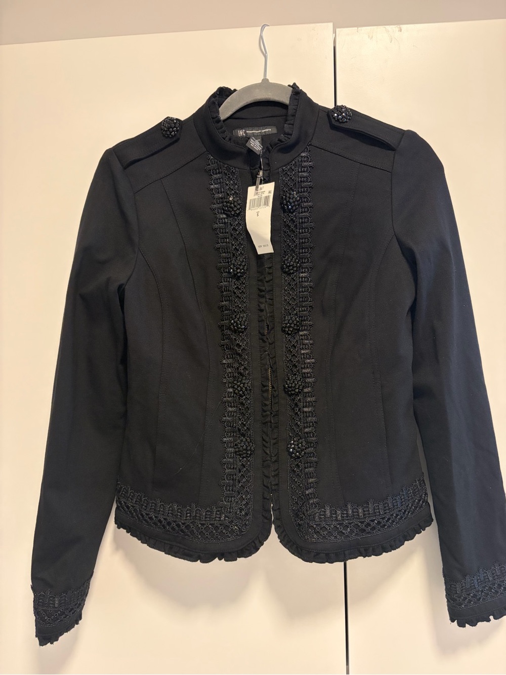 INC International Concepts Black Embellished Military Blazer
